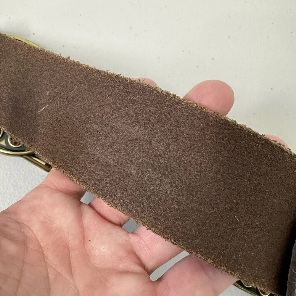 Steve Madden Belt Brown Suede Leather Brass Buckle‎ Rhinestone Size M